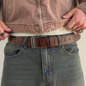 Y2K style brown and silver carved western simple design belt